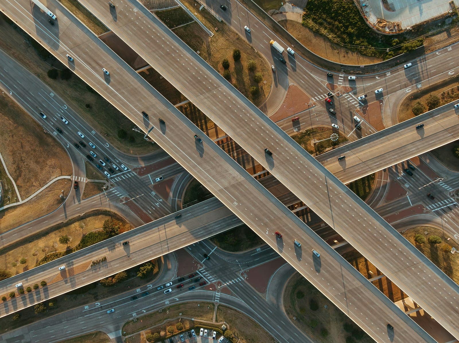 Aerial view of a multi-lane Texas highway interchange
