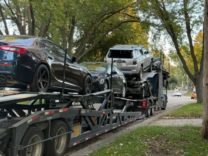 2016 Toyota 4Runner on a multi-vehicle open carrier for transport from Houston to Beloit